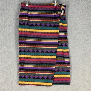 Vtg 90s Turbo Skirt 1X Aztec Wrap Maxi Straight Colorful Striped USA Western